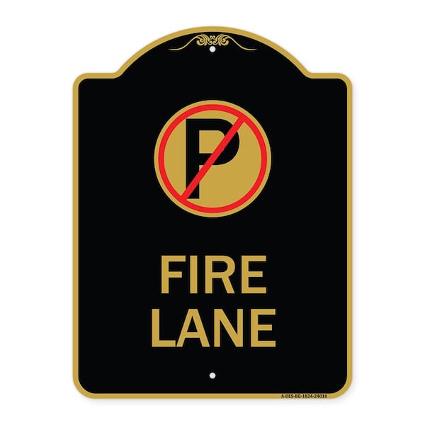 Designer Series Fire Lane No Parking, Black & Gold Aluminum Sign, 18" x 24", BG-1824-24018